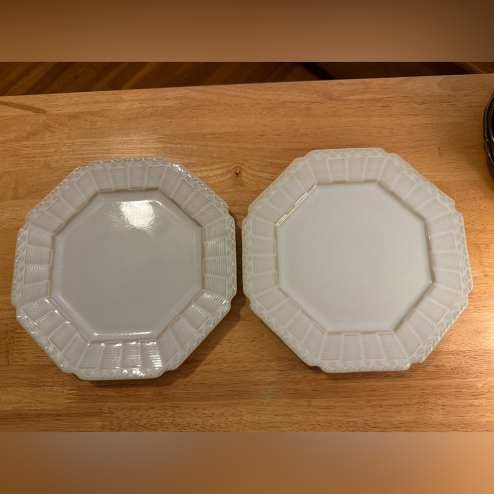 New - Anthropologie White Octagonal Textured Ceramic Salad Plates - Set of 2